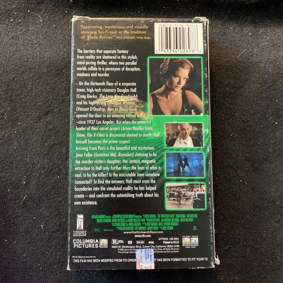 The Thirteenth Floor Matrix SciFi Craig Bierko Gretchen Mol Vincent Donofrio VHS - Picture 5 of 9